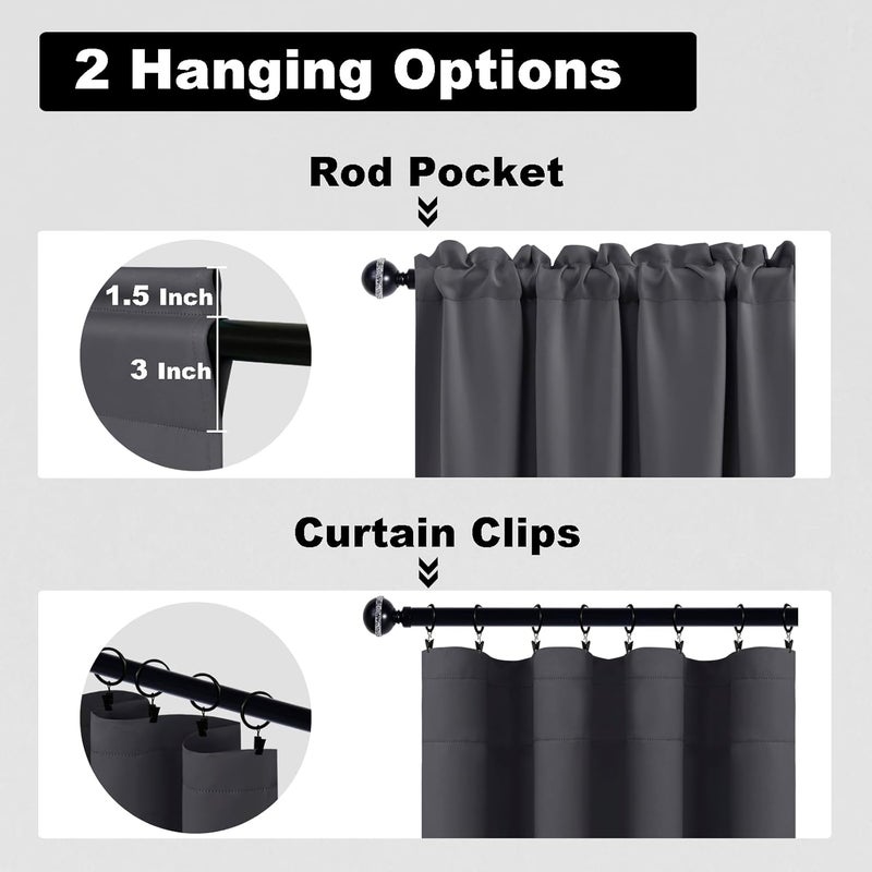 DWCN Blackout Curtains 36 Inch Length, Short Curtains for Bathroom, Grey Kitchen Tier Drapes for Cafe, Basement, Small Window - 42 by 36 Inch, 1 Pair, Dark Grey - Image 3